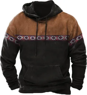 Mens Hoodies Pullover Graphic Ethnic Print Lightweight Sweatshirts Long Sleeve Casual Western Aztec Ethnic Hoodie