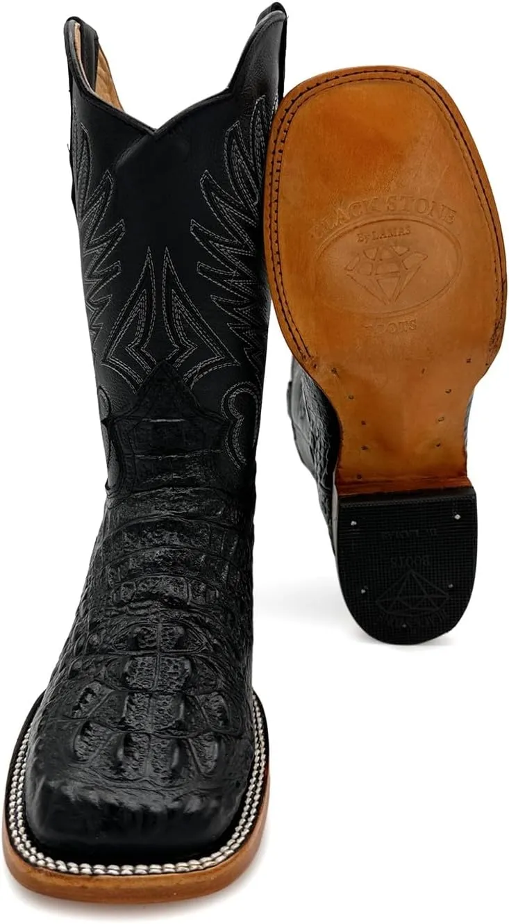 Mens Leather Square Toe Cowboy Boot Embossed Crocodile Alligator Print Western Boot