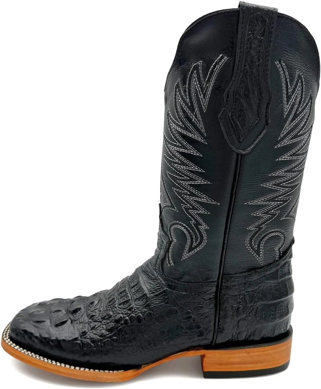 Mens Leather Square Toe Cowboy Boot Embossed Crocodile Alligator Print Western Boot