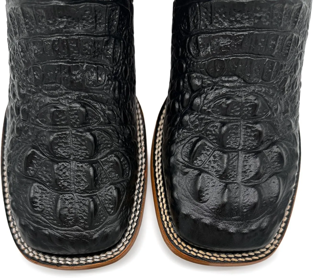 Mens Leather Square Toe Cowboy Boot Embossed Crocodile Alligator Print Western Boot