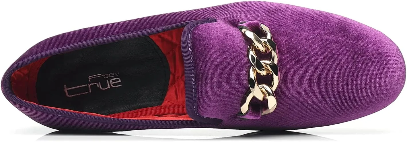 Men's Loafers Velvet Gold Copper Chain Fashion Party Wedding Shoes