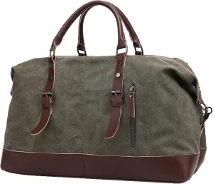 Men's Vintage Travel Bags Canvas Carry On Overnight Duffle Bag Unisex for Hiking Camping Outdoors Bag (Green)
