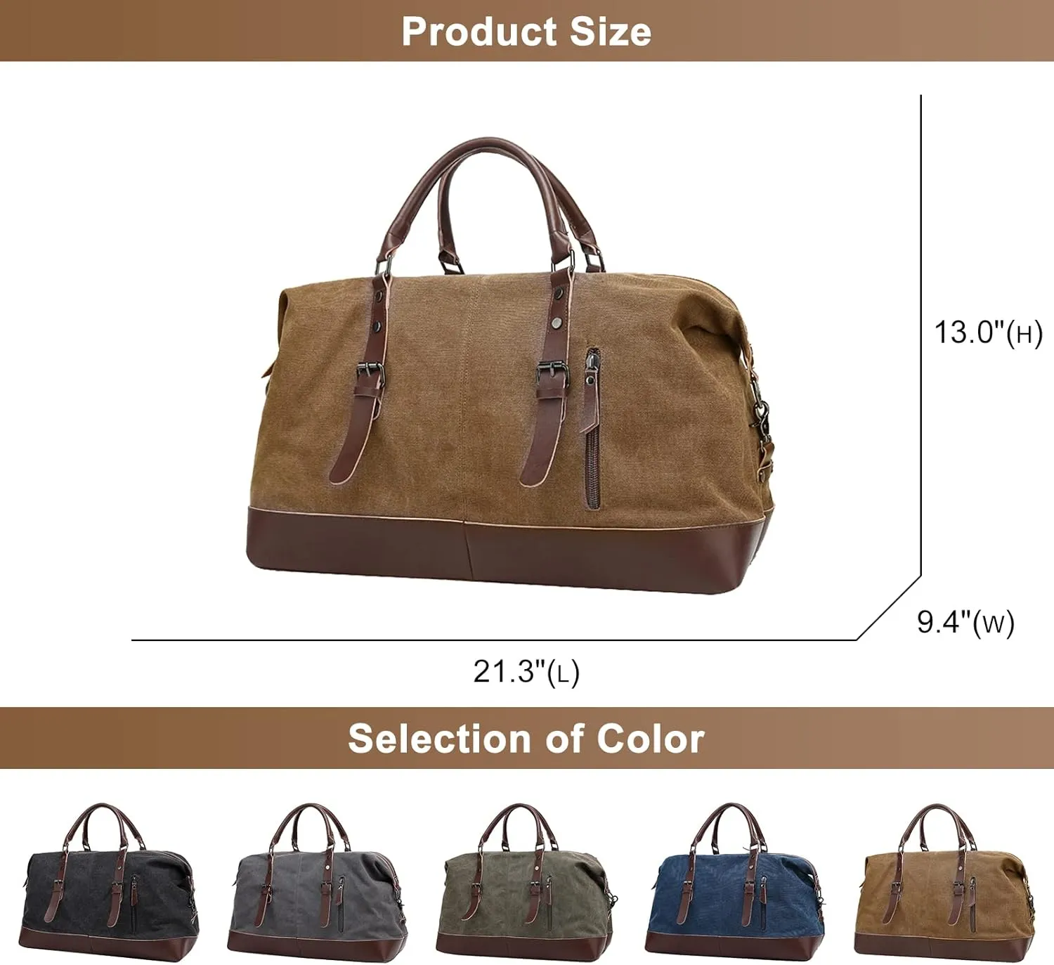 Men's Vintage Travel Bags Canvas Carry On Overnight Duffle Bag Unisex for Hiking Camping Outdoors Bag (Green)