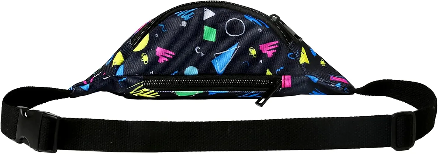 MIAIULIA 80s Neon Waist Fanny Pack for 80s Costumes,Festival Travel Party (Black Geometric, onesize)