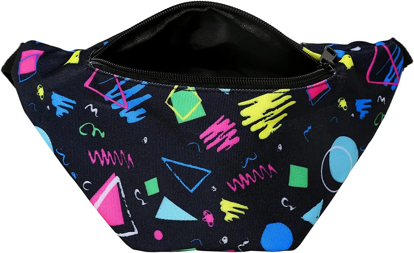 MIAIULIA 80s Neon Waist Fanny Pack for 80s Costumes,Festival Travel Party (Black Geometric, onesize)