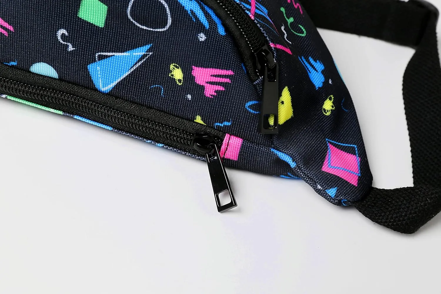 MIAIULIA 80s Neon Waist Fanny Pack for 80s Costumes,Festival Travel Party (Black Geometric, onesize)