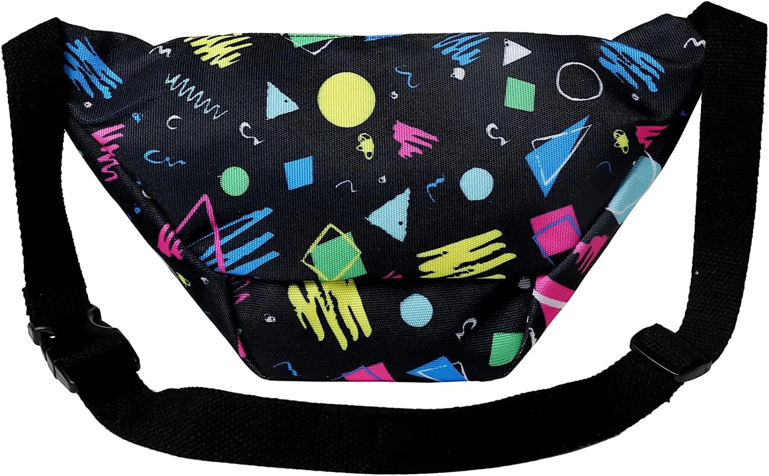 MIAIULIA 80s Neon Waist Fanny Pack for 80s Costumes,Festival Travel Party (Black Geometric, onesize)
