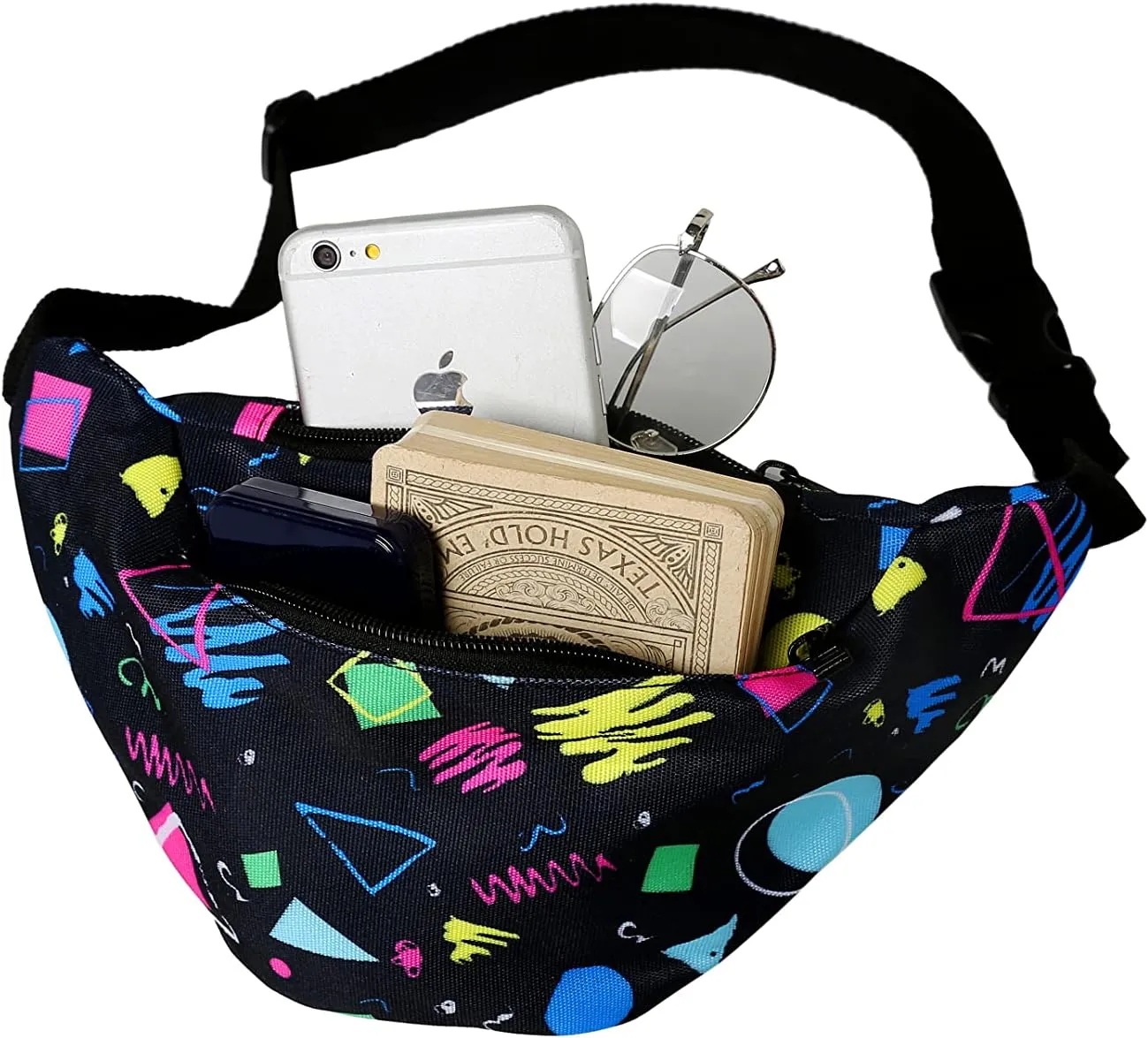 MIAIULIA 80s Neon Waist Fanny Pack for 80s Costumes,Festival Travel Party (Black Geometric, onesize)
