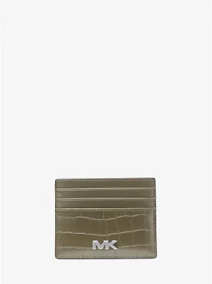 Micheal Kors Rivington Crocodile-Embossed Tall Card Case Olive