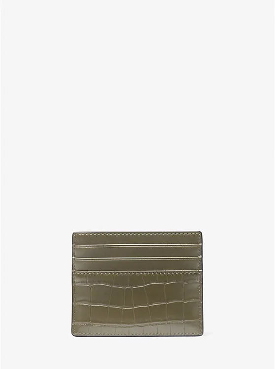 Micheal Kors Rivington Crocodile-Embossed Tall Card Case Olive