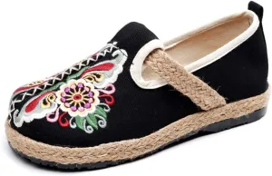 Micoklinlin Canvas Loafers for Women Espadrilles Slip on Flat House Shoes Embroidered Shoes Ethnic Style Casual Sneakers