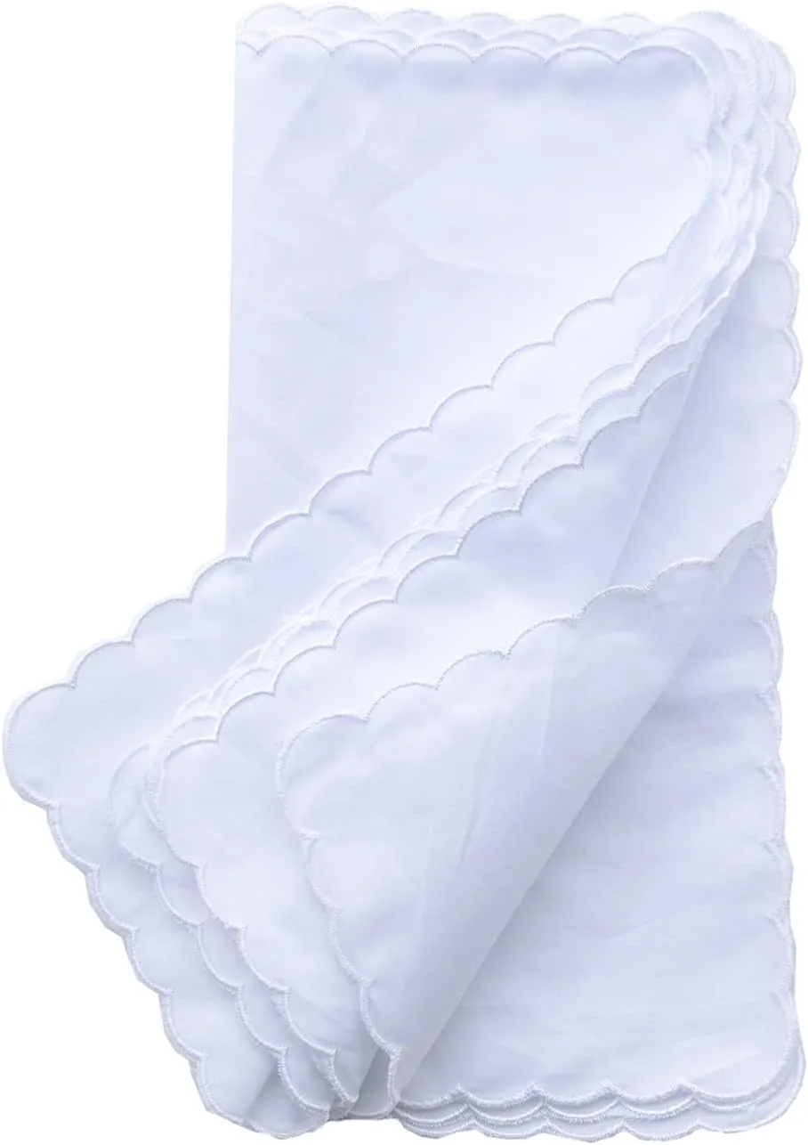 MileyMarla Ladies Embroidery Cotton White Handkerchiefs Lace Wedding Hankies