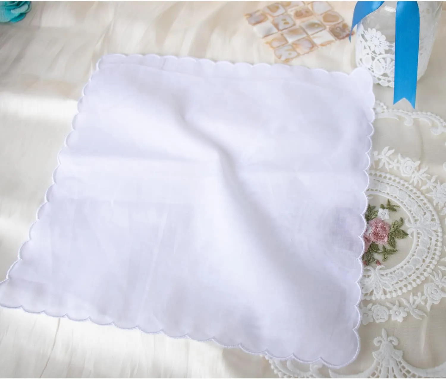 MileyMarla Ladies Embroidery Cotton White Handkerchiefs Lace Wedding Hankies
