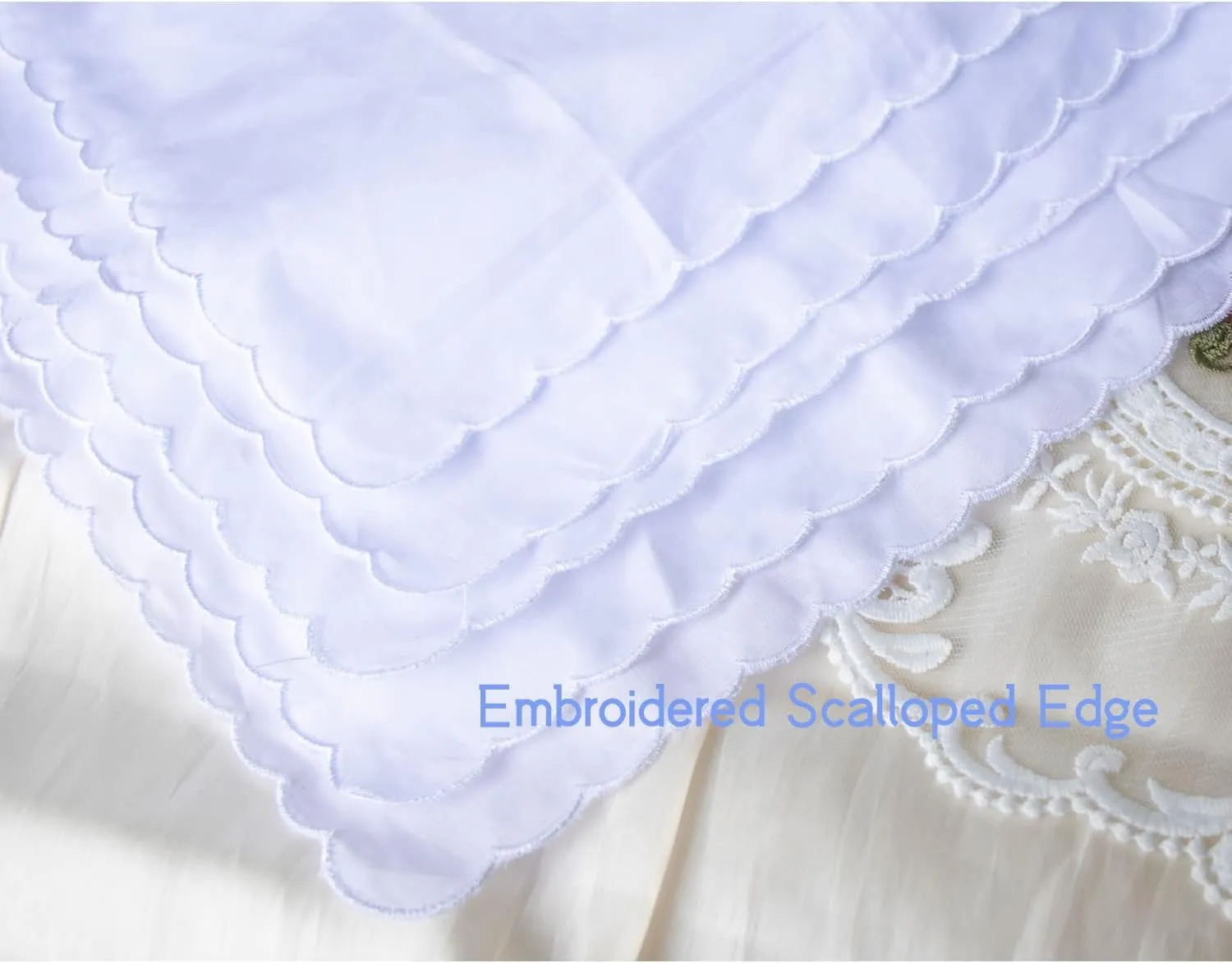 MileyMarla Ladies Embroidery Cotton White Handkerchiefs Lace Wedding Hankies