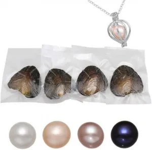 Milky Way Natural Oyster Pearl,Freshwater Oval Pearls Cultured Oysters Love Wish Pearls DIY Necklace Making Kit, Anniversary Decoration for Jewelry Making Gifts(7-8mm 4Pcs)