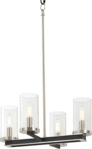 Minka Lavery 1054-691 Cole's Crossing Metal Mesh & Seedy Glass Chandelier, 4-Light 240 Total Watts, 12" H x 18" W, Coal w/Brushed Nickel