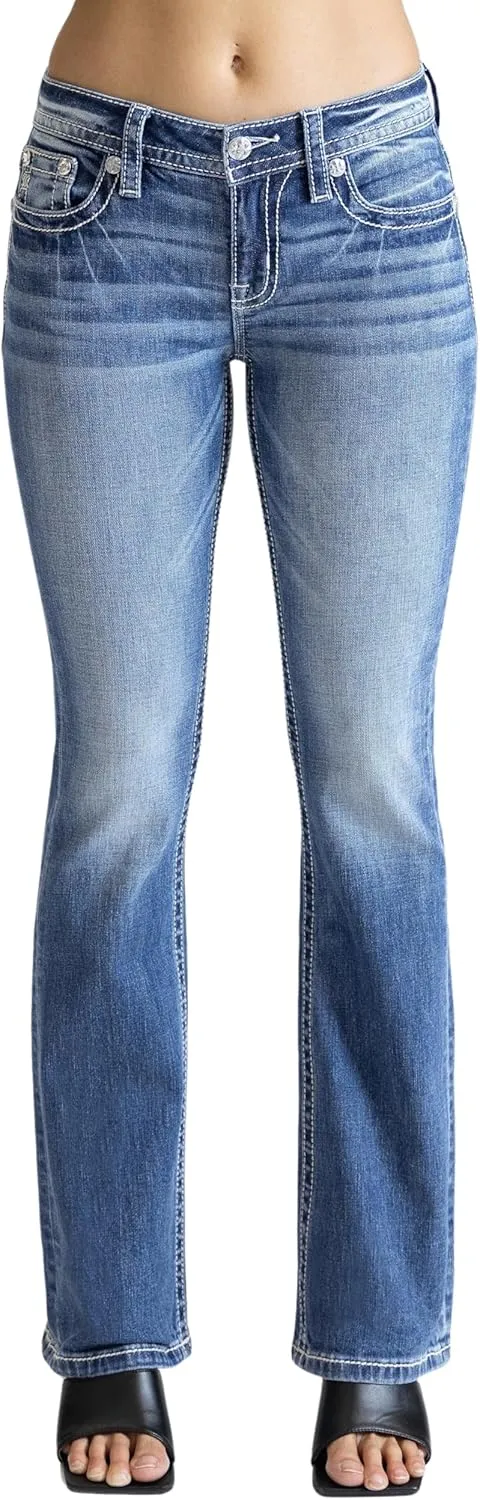 Miss Me Women's Bohemian Star Dreamcatcher Mid-Rise Bootcut Jeans