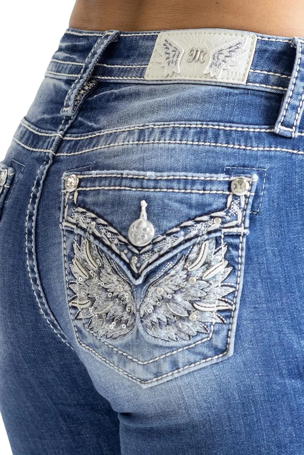 Miss Me Women's Bohemian Star Dreamcatcher Mid-Rise Bootcut Jeans