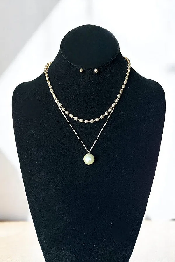 MIX CHAIN LAYERED PEARL PENDANT NECKLACE