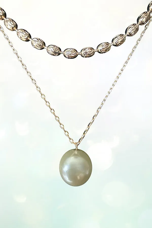MIX CHAIN LAYERED PEARL PENDANT NECKLACE