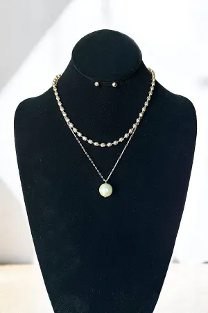 MIX CHAIN LAYERED PEARL PENDANT NECKLACE
