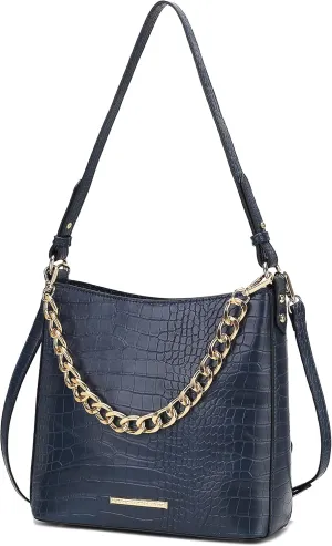 MKF Collection Shoulder Bag for Women, Faux Crocodile-Embossed Vegan Leather, Hobo Handbag Messenger Purse