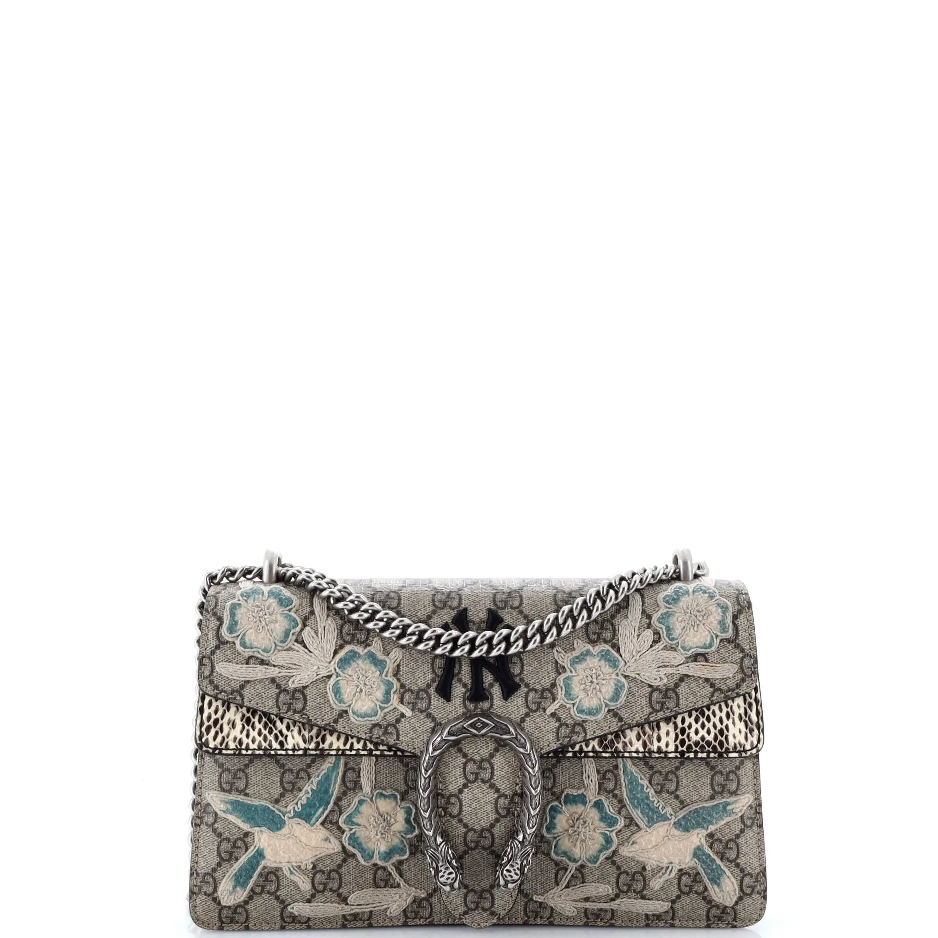 MLB Dionysus Bag Embroidered GG Coated Canvas with Python Small