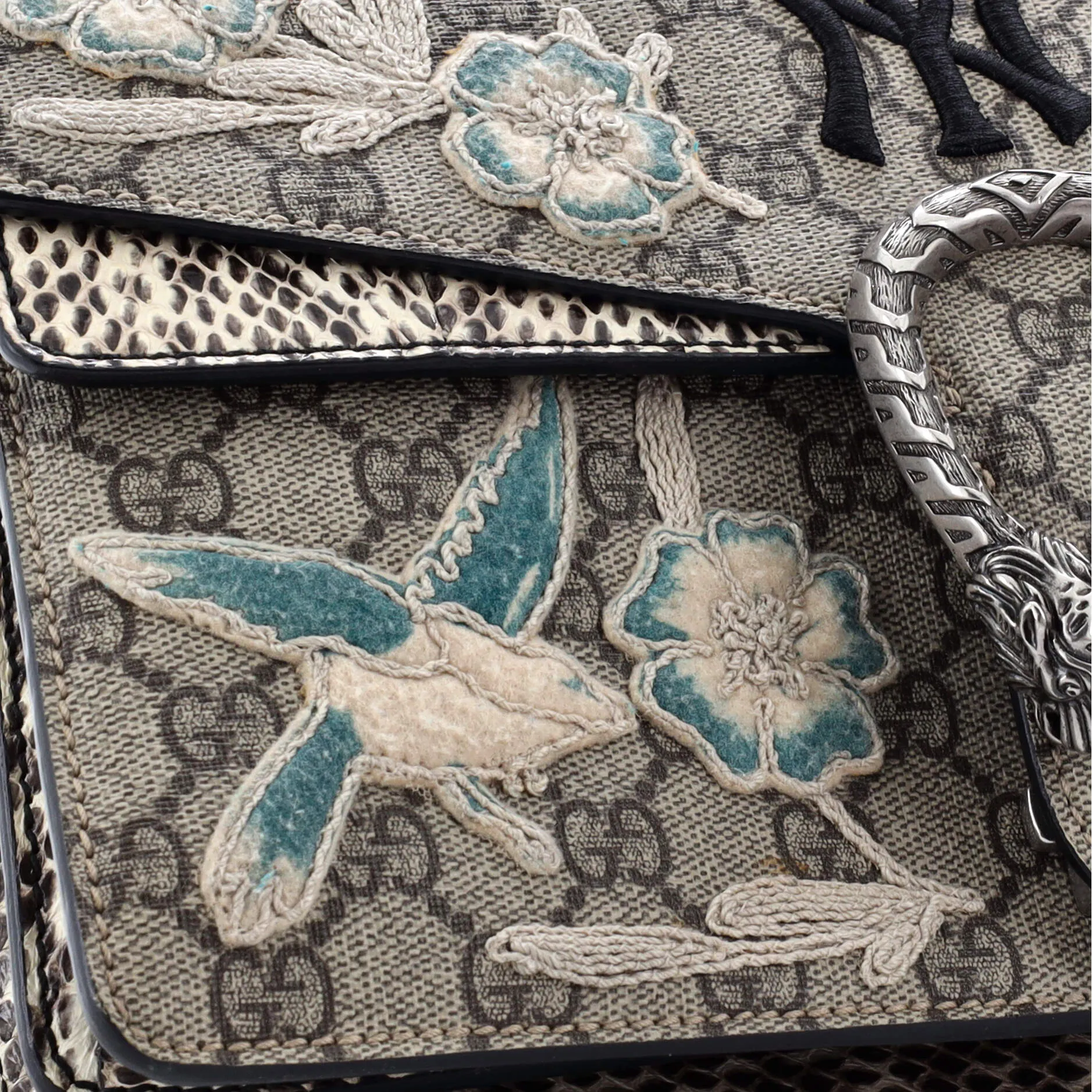 MLB Dionysus Bag Embroidered GG Coated Canvas with Python Small