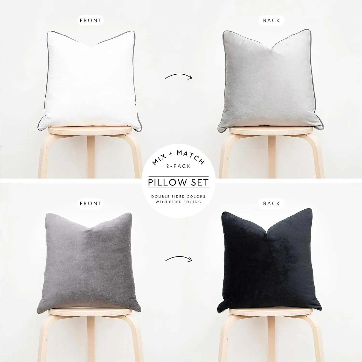 MONDAY MOOSE Decorative Throw Pillow Covers Cushion Cases, Set of 2 Soft Velvet Modern Double-Sided Designs, Mix and Match for Home Decor, Pillow Inserts Not Included (18x18 inch, Black/White)