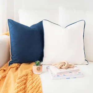 MONDAY MOOSE Decorative Throw Pillow Covers Cushion Cases, Set of 2 Soft Velvet Modern Double-Sided Designs, Mix and Match for Home Decor, Pillow Inserts Not Included (18x18 inch, Blue/Beige)
