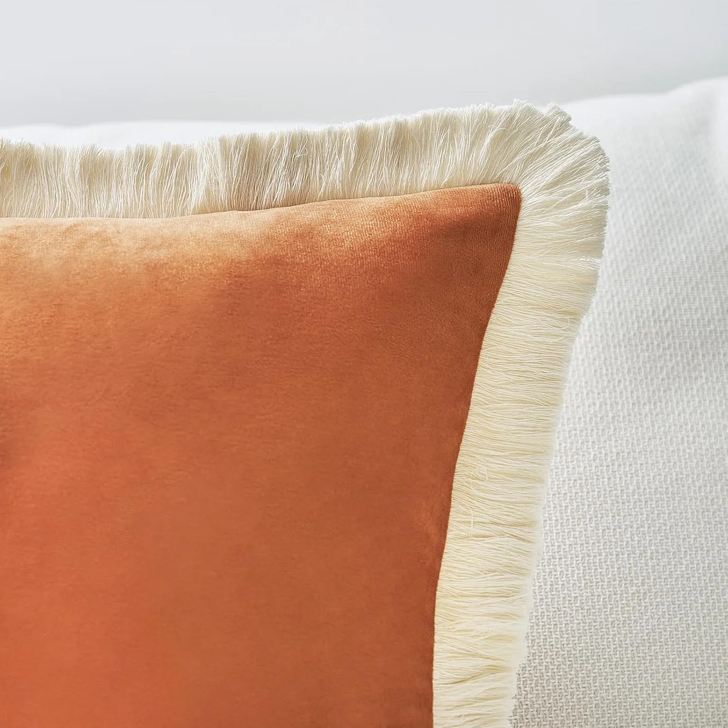 MONDAY MOOSE Decorative Throw Pillow Covers Cushion Cases, Set of 2 Soft Velvet Modern Fringe Tassel Designs, Mix and Match for Home Decor, Pillow Inserts Not Included (Orange, 16x16 inch)