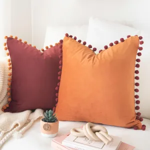 MONDAY MOOSE Decorative Throw Pillow Covers Cushion Cases, Set of 2 Soft Velvet Pom Poms Double-Sided Designs, Mix and Match for Home Decor, Pillow Inserts Not Included (18x18 inch, Yellow/Green)