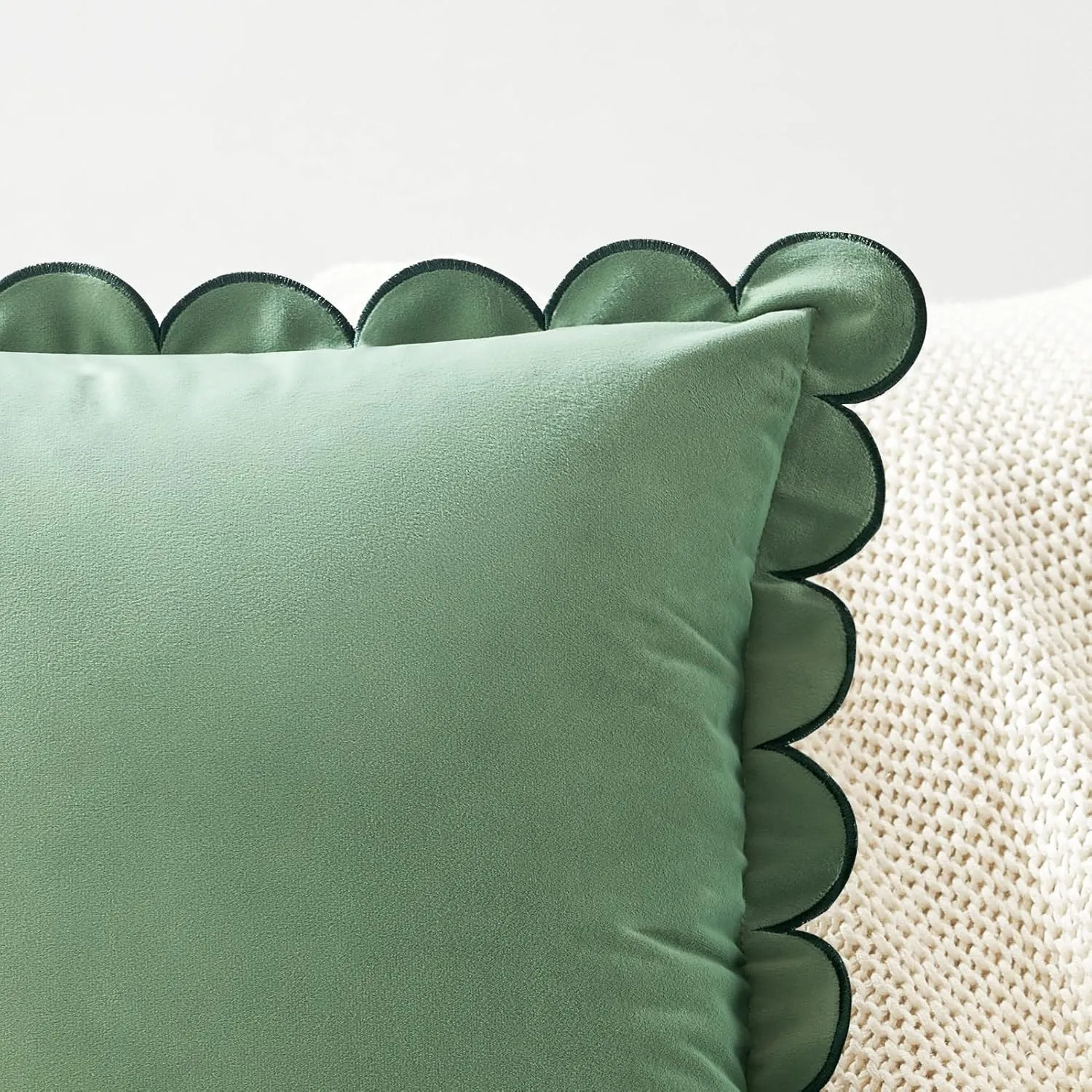 MONDAY MOOSE Decorative Throw Pillow Covers Cushion Cases, Set of 2 Soft Velvet Scalloped Round Edge Designs, Mix and Match for Home Decor, Pillow Inserts Not Included (Green/Light Green, 20x20 inch)