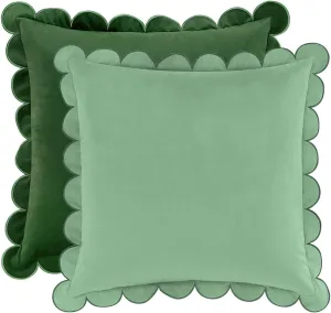 MONDAY MOOSE Decorative Throw Pillow Covers Cushion Cases, Set of 2 Soft Velvet Scalloped Round Edge Designs, Mix and Match for Home Decor, Pillow Inserts Not Included (Green/Light Green, 20x20 inch)