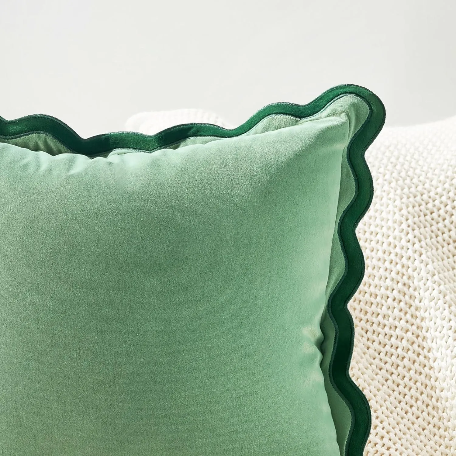 MONDAY MOOSE Decorative Throw Pillow Covers Cushion Cases, Set of 2 Soft Velvet Scalloped Wavy Edge Designs, Mix and Match for Home Decor, Pillow Inserts Not Included (Green/Light Green, 20x20 inch)