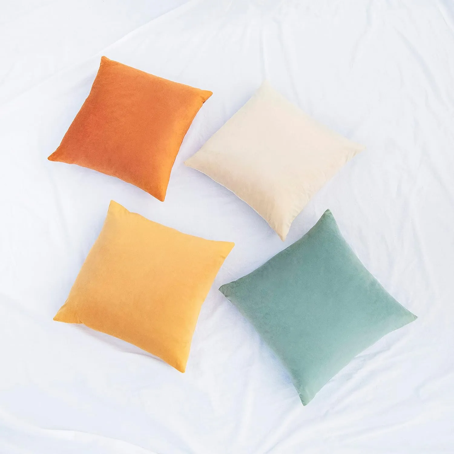 MONDAY MOOSE Decorative Throw Pillow Covers Cushion Cases, Set of 4 Soft Velvet Modern Designs, Mix and Match for Home Decor, Pillow Inserts Not Included (16x16 inch, Orange/Teal)
