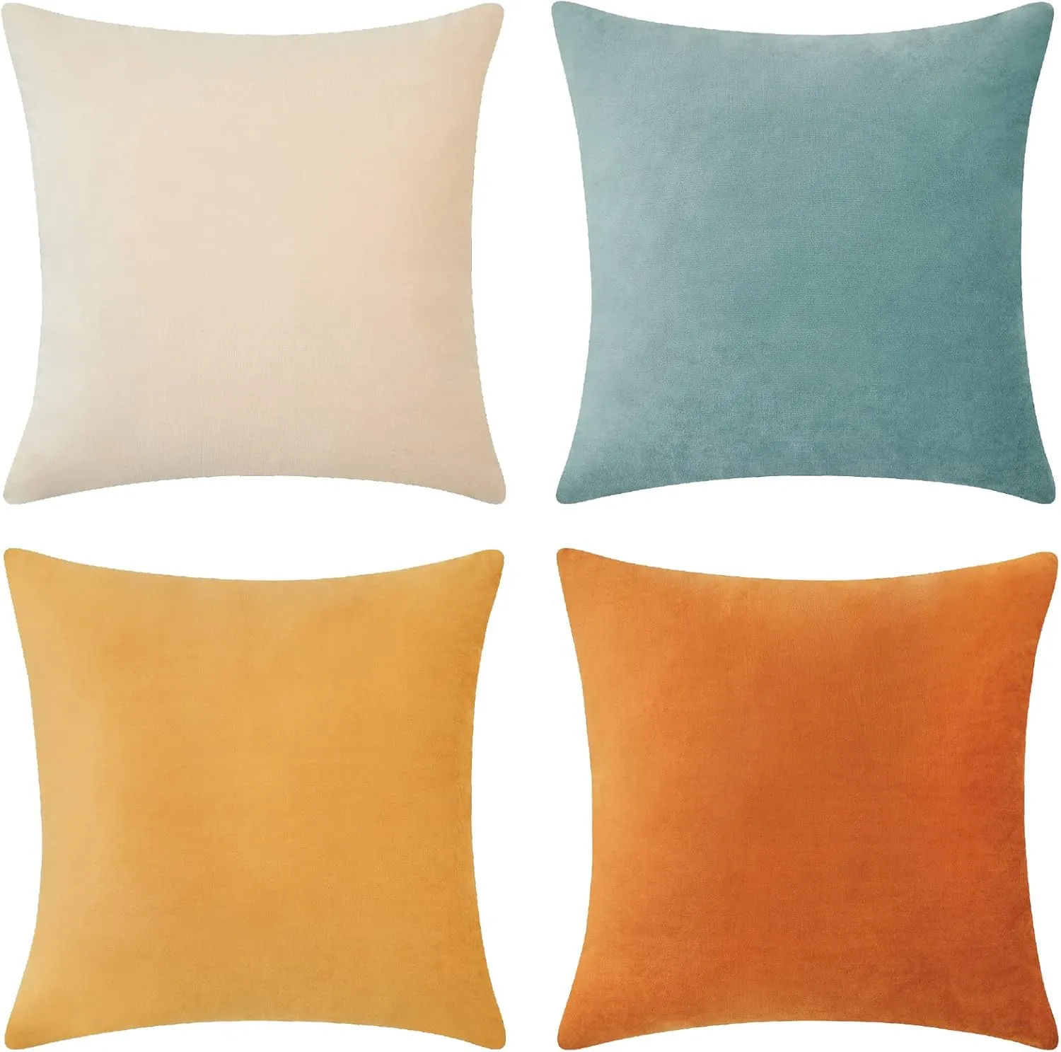 MONDAY MOOSE Decorative Throw Pillow Covers Cushion Cases, Set of 4 Soft Velvet Modern Designs, Mix and Match for Home Decor, Pillow Inserts Not Included (16x16 inch, Orange/Teal)