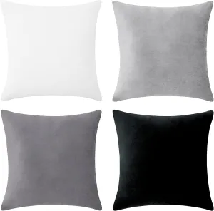 MONDAY MOOSE Decorative Throw Pillow Covers Cushion Cases, Set of 4 Soft Velvet Modern Designs, Mix and Match for Home Decor, Pillow Inserts Not Included (18x18 inch, Black/White)
