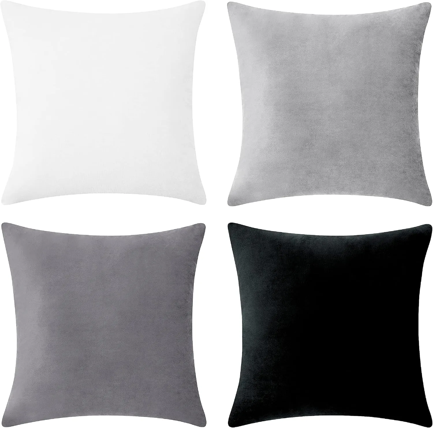 MONDAY MOOSE Decorative Throw Pillow Covers Cushion Cases, Set of 4 Soft Velvet Modern Designs, Mix and Match for Home Decor, Pillow Inserts Not Included (18x18 inch, Black/White)