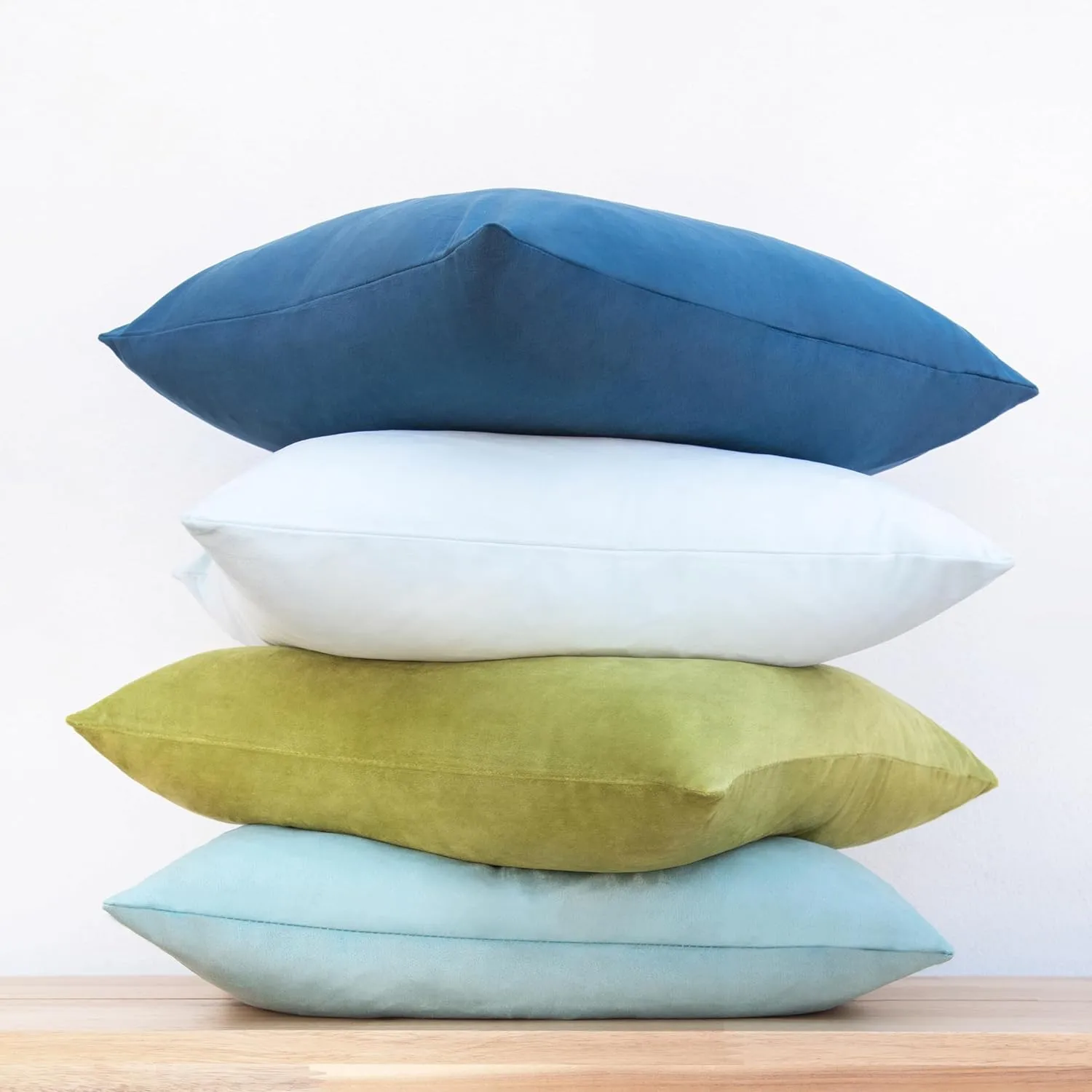 MONDAY MOOSE Decorative Throw Pillow Covers Cushion Cases, Set of 4 Soft Velvet Modern Designs, Mix and Match for Home Decor, Pillow Inserts Not Included (18x18 inch, Green/Blue)