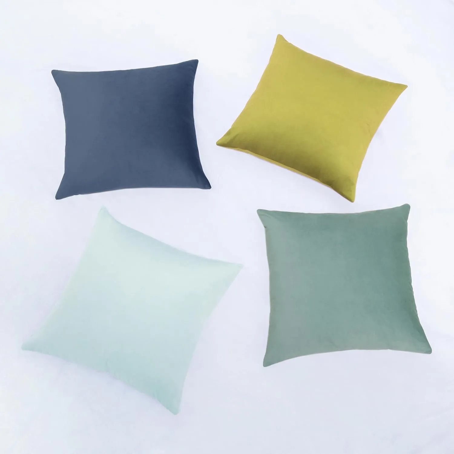 MONDAY MOOSE Decorative Throw Pillow Covers Cushion Cases, Set of 4 Soft Velvet Modern Designs, Mix and Match for Home Decor, Pillow Inserts Not Included (18x18 inch, Green/Blue)