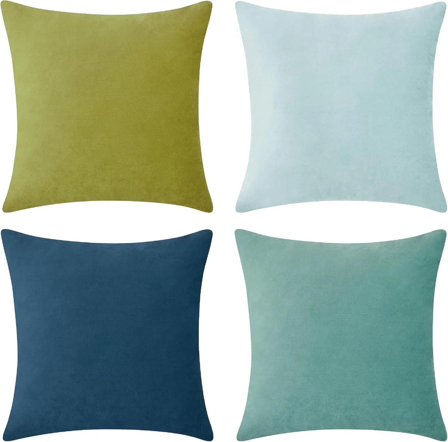MONDAY MOOSE Decorative Throw Pillow Covers Cushion Cases, Set of 4 Soft Velvet Modern Designs, Mix and Match for Home Decor, Pillow Inserts Not Included (18x18 inch, Green/Blue)