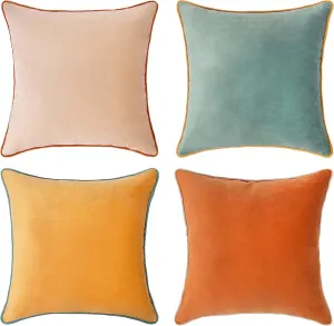 MONDAY MOOSE Decorative Throw Pillow Covers Cushion Cases, Set of 4 Soft Velvet Modern Double-Sided Designs, Mix and Match for Home Decor, Pillow Inserts Not Included (18x18 inch, Orange/Teal)