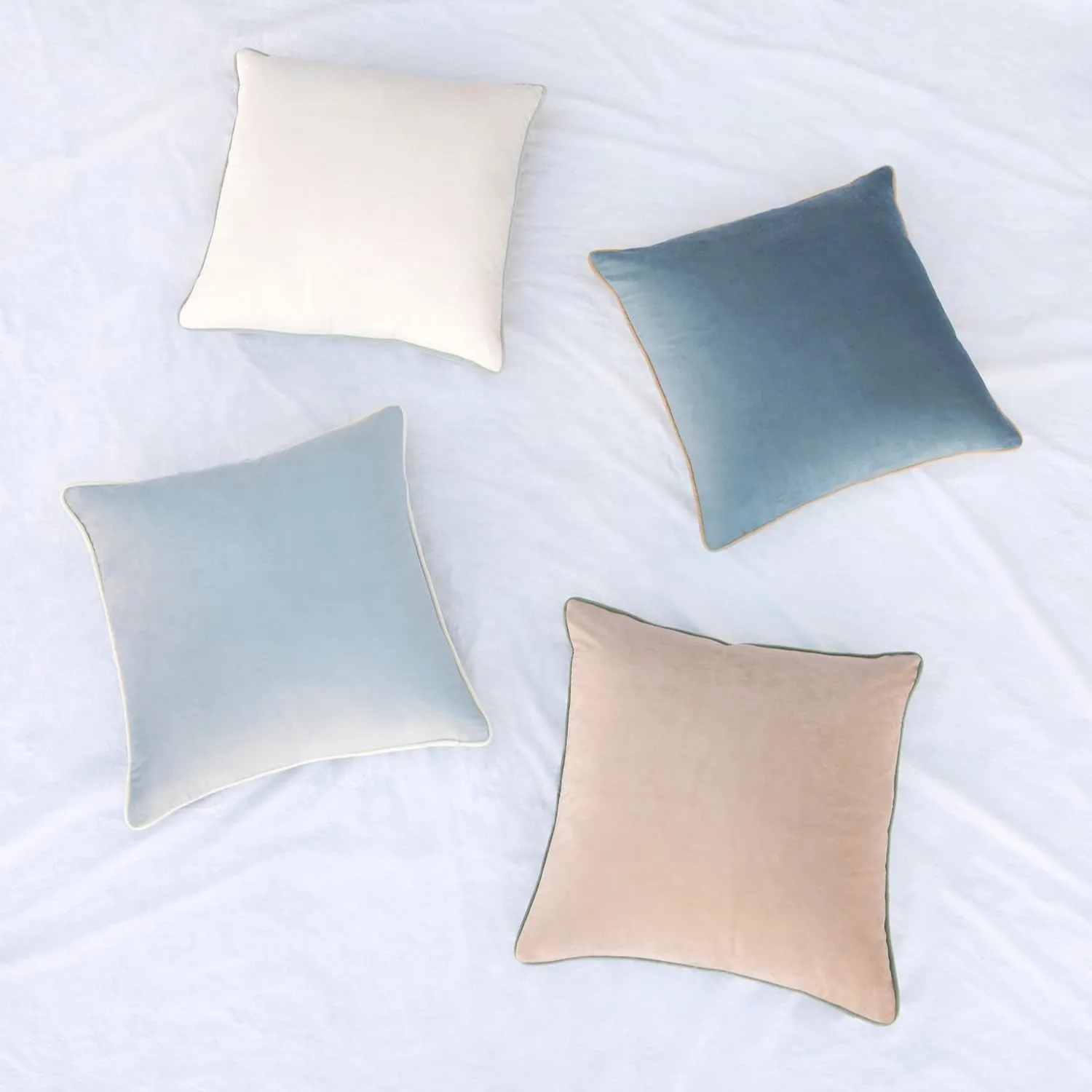 MONDAY MOOSE Decorative Throw Pillow Covers Cushion Cases, Set of 4 Soft Velvet Modern Double-Sided Designs, Mix and Match for Home Decor, Pillow Inserts Not Included (20x20 inch, Beige/Light Blue)