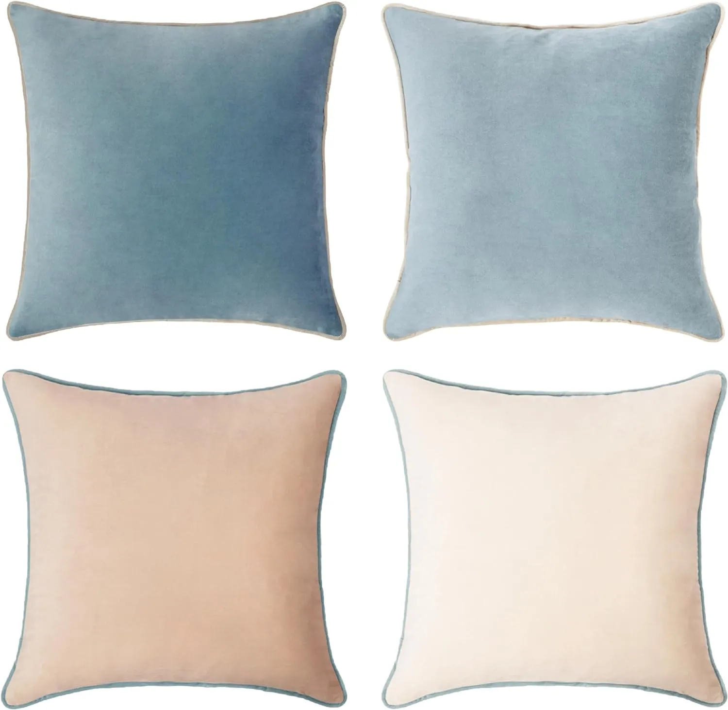 MONDAY MOOSE Decorative Throw Pillow Covers Cushion Cases, Set of 4 Soft Velvet Modern Double-Sided Designs, Mix and Match for Home Decor, Pillow Inserts Not Included (20x20 inch, Beige/Light Blue)