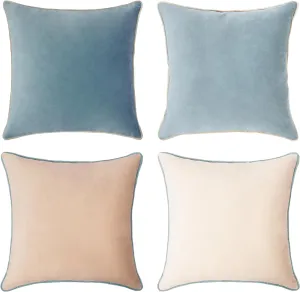 MONDAY MOOSE Decorative Throw Pillow Covers Cushion Cases, Set of 4 Soft Velvet Modern Double-Sided Designs, Mix and Match for Home Decor, Pillow Inserts Not Included (20x20 inch, Beige/Light Blue)