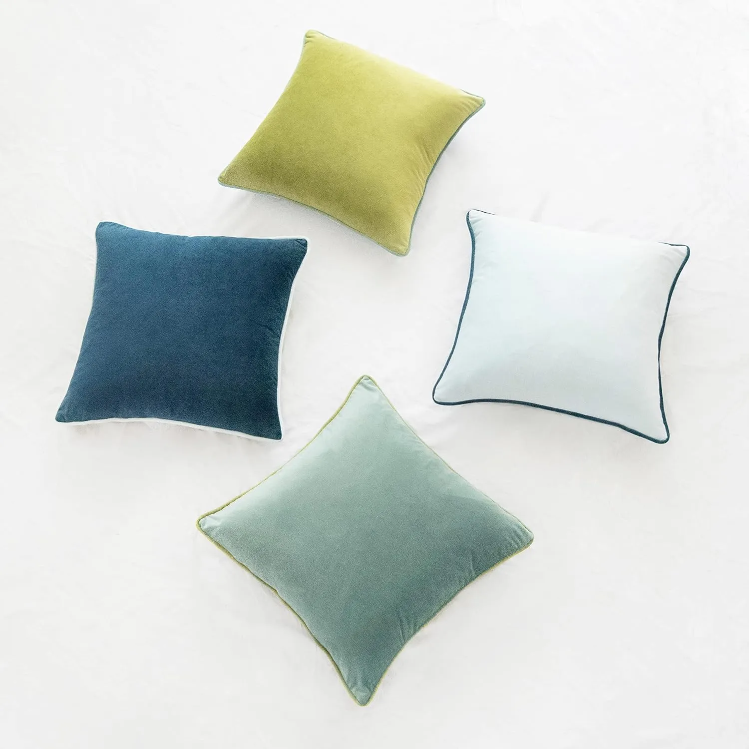 MONDAY MOOSE Decorative Throw Pillow Covers Cushion Cases, Set of 4 Soft Velvet Modern Double-Sided Designs, Mix and Match for Home Decor, Pillow Inserts Not Included (20x20 inch, Green/Blue)