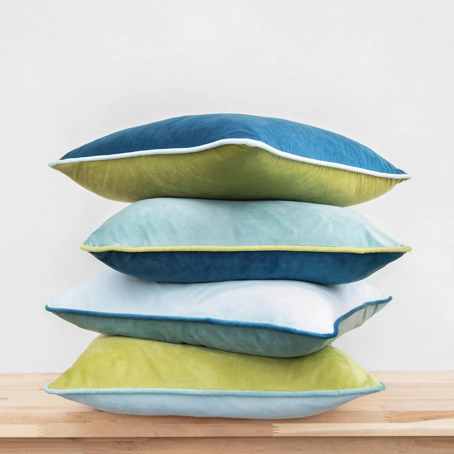 MONDAY MOOSE Decorative Throw Pillow Covers Cushion Cases, Set of 4 Soft Velvet Modern Double-Sided Designs, Mix and Match for Home Decor, Pillow Inserts Not Included (20x20 inch, Green/Blue)