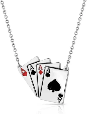 Montana Silversmiths Four of a Kind 4 Aces Pendant Adjustable Split Cable 18 Inch Necklace