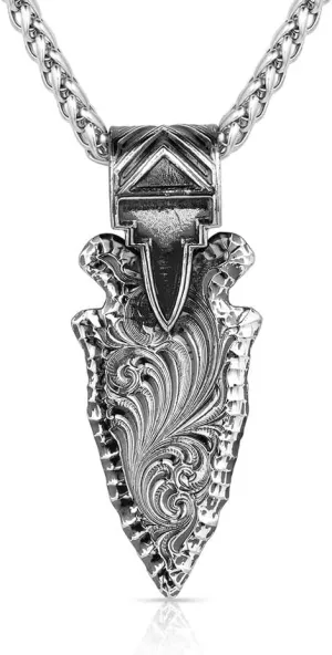 Montana Silversmiths Mens Old West Arrowhead Pendant 22 Inch Wheat Chain Necklace